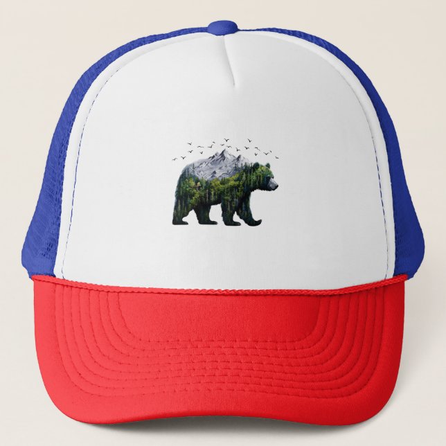 Bear Nature Forest Mountains Trucker Hat (Front)