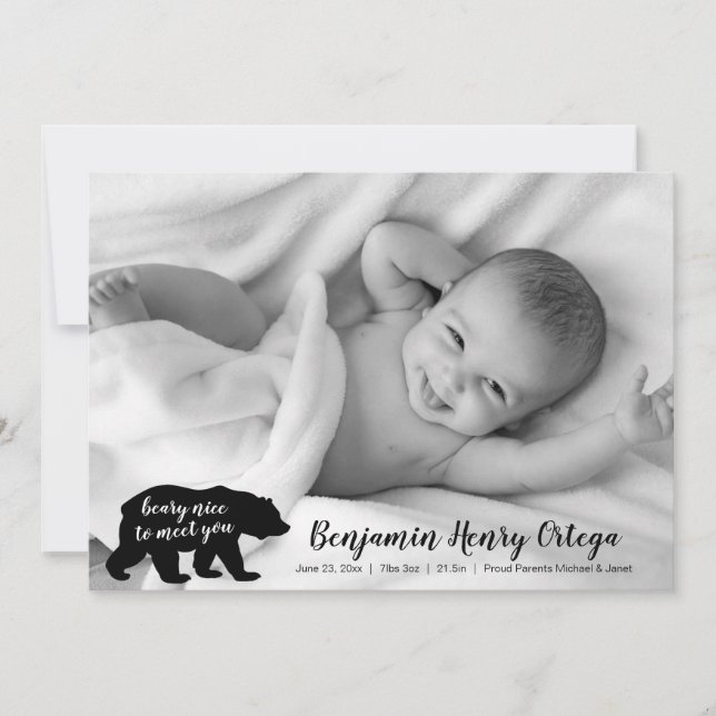 Bear Nice to Meet You Baby Photo Faire-part (Devant)