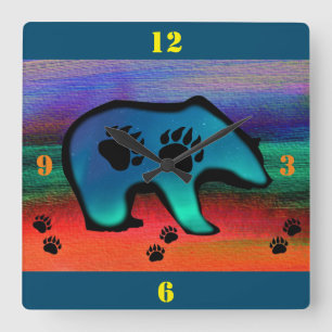 Bear Northern Lights Spirit Bear Square Wall Clock