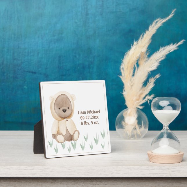 Bear Nursery Birth Stat Watercolor Rustic Keepsake Plaque (Insitu)