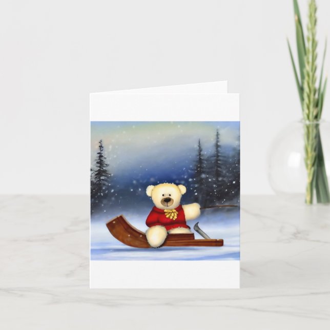 Bear on a sledge in the snow card (Front)