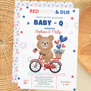 Bear on Bike 4th July Baby Shower Invitation