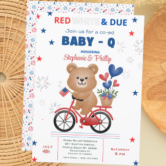 Bear on Bike 4th July Baby Shower Invitation
