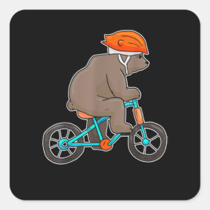 bear on bike bicycle cycling bear square sticker