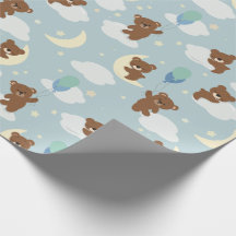 Bear on Moon Baby Boy Wrapping Paper