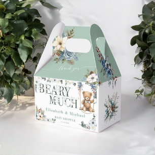 Bear On The Way Blue Flower Sage Green Shower Favor Box