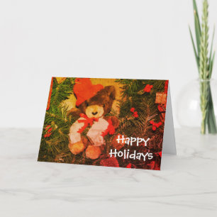 Bear On Wreath Christmas Holiday Customizable Card