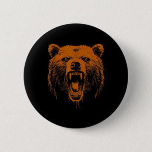 Bear Orange Angry Grizzly Bear Hiking Camping Camp 2 Inch Round Button