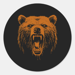 Bear Orange Angry Grizzly Bear Hiking Camping Camp Classic Round Sticker