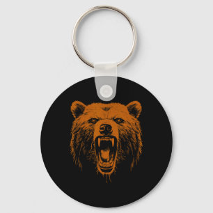 Bear Orange Angry Grizzly Bear Hiking Camping Camp Keychain