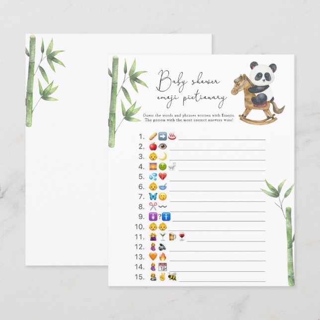 Bear Panda Emoji picture game baby shower (Front/Back)