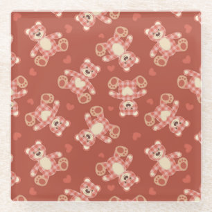 bear patchwork pattern glass coaster