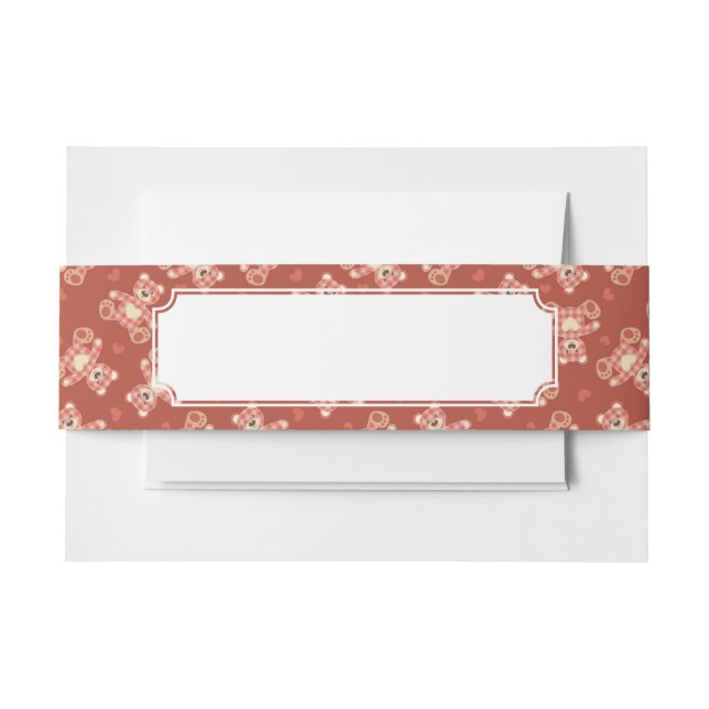 bear patchwork pattern invitation belly band (Front Example)