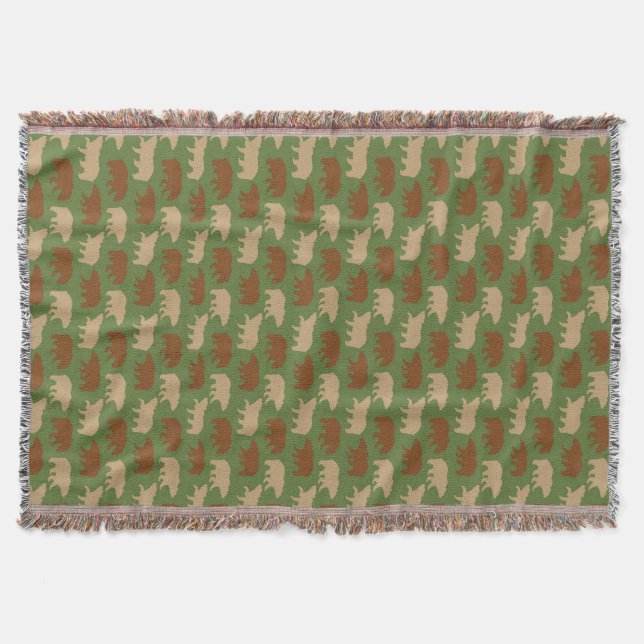 Bear Pattern on Forest Green Cabin Throw Blanket (Front)