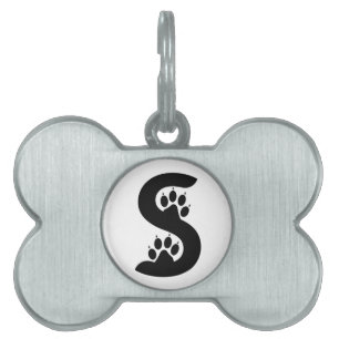 Bear Paw Prints Letter S monogram Pet ID Tag