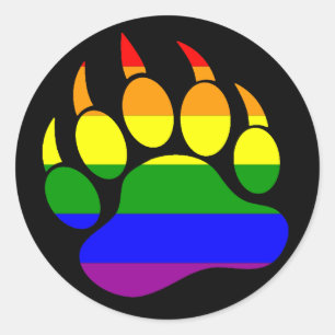 BEAR PAW RAINBOW FLAG ON BLACK - Round Sticker
