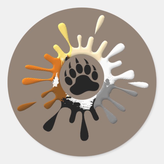 Bear Paw Splash Bear Pride Colours Classic Round Sticker (Front)