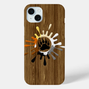 Bear Paw Splash Bear Pride Colours on wood print iPhone 15 Mini Case