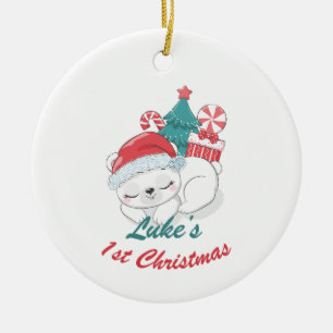 Bear Personalized Baby’s 1st Christmas with photo Ceramic Ornament
