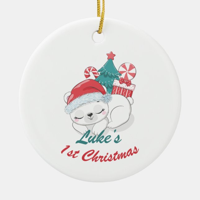 Bear Personalized Baby’s 1st Christmas with photo Ceramic Ornament (Front)