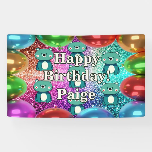 Bear Personalized character birthday banner (Horizontal)