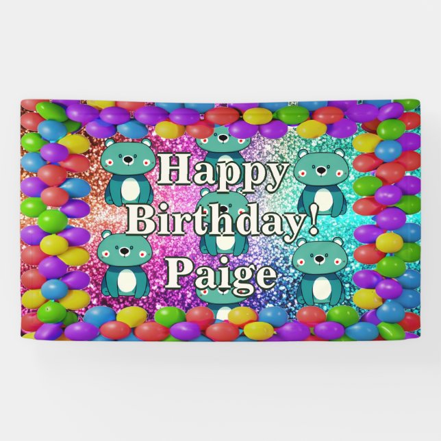 Bear Personalized character birthday banner (Horizontal)
