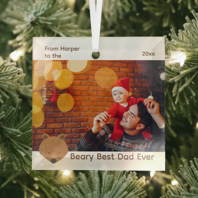 Bear Photo Best Dad Christmas Glass Ornament (Insitu)