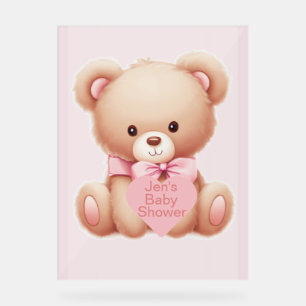Bear Pink Baby Shower Acrylic Sign