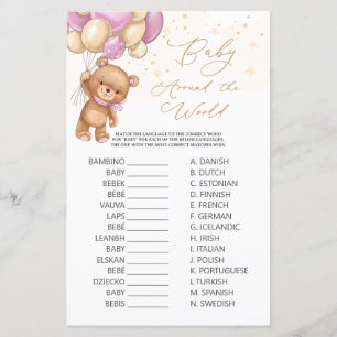Bear Pink Balloons Baby Around the World Game