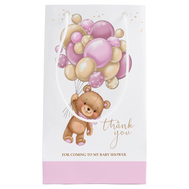 Bear Pink Balloons Baby Shower Gift Bag (Front)