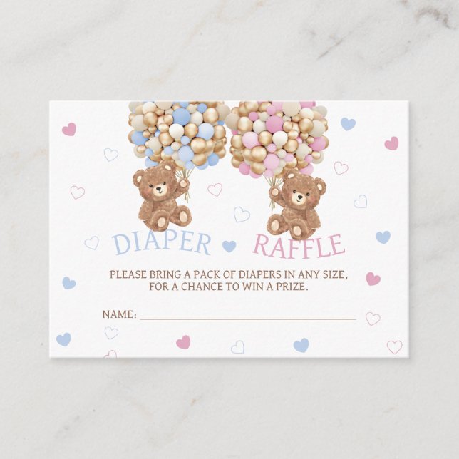 Bear Pink Blue Diaper Raffle Enclosure Card (Front)