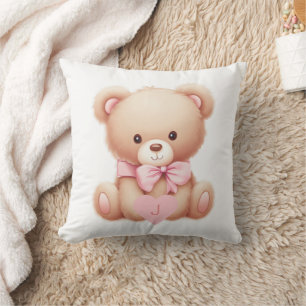 Bear Pink Monogram Throw Pillow