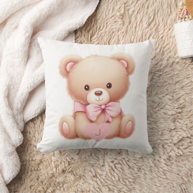 Bear Pink Monogram Throw Pillow (Blanket)