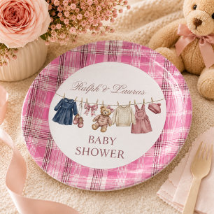 Bear Pink Preppy Luxury Baby Shower  Paper Plate