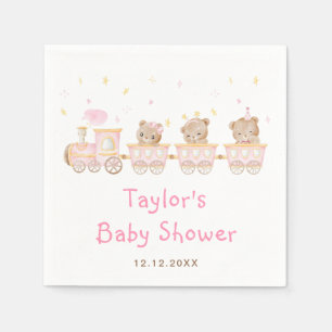 Bear Pink Train Baby Shower Napkin