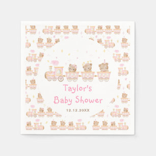 Bear Pink Train Baby Shower Napkin