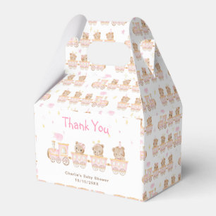 Bear Pink Train Baby Shower Thank You Favor Box