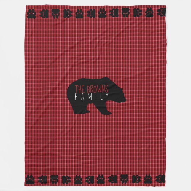 Bear Plaid Cabin Style Fleece Blanket (Front)