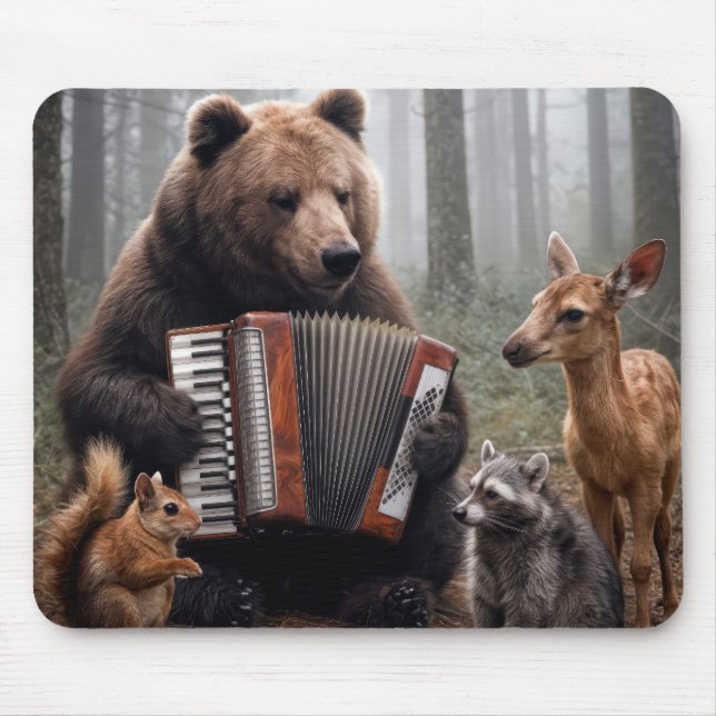 Bear Playing Accordion for Forest Friends Mouse Pad (Front)