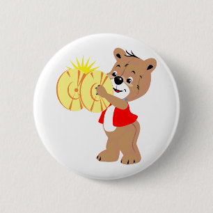 bear playing cymbals red shirt.png 2 inch round button