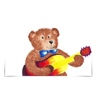 Bear Playing Guitar Watercolour Card