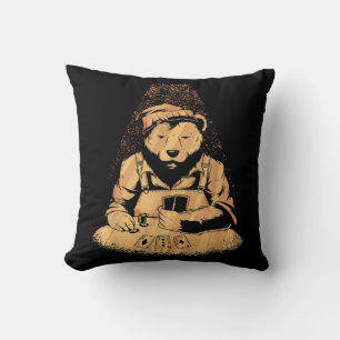 Bear Poker Player Playing Cards Lucky Gambler Throw Pillow