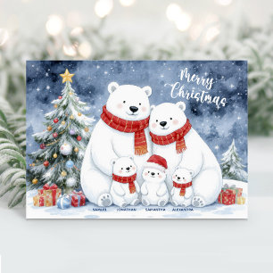 Bear polaire mignonne Nom de famille Carte de Noël