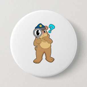 Bear Police officer Magnifying glass 3 Inch Round Button