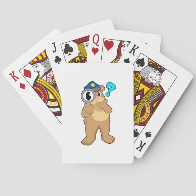 Bear Police officer Magnifying glass Playing Cards (Back)