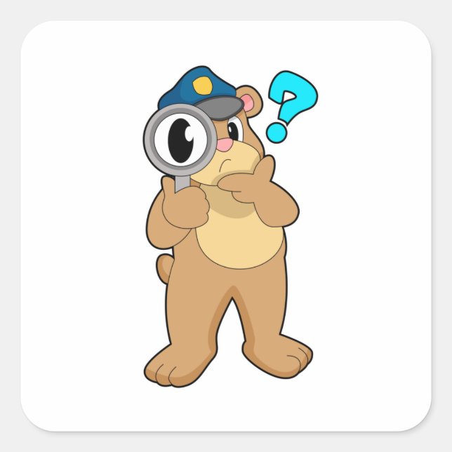 Bear Police officer Magnifying glass Square Sticker (Front)