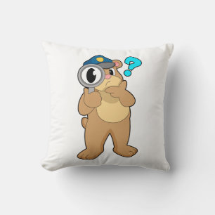 Bear Police officer Magnifying glass Throw Pillow