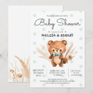 Bear Polka Baby Boy Shower Invitation