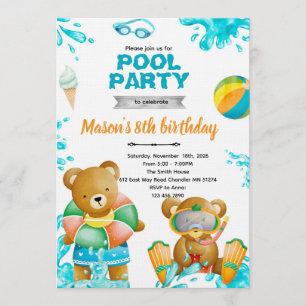 Bear Pool Party Birthday Invitation