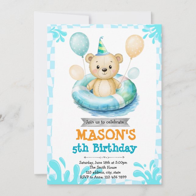 Bear pool party invitation (Front)